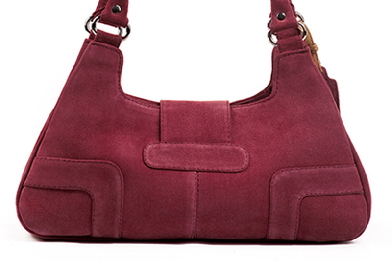 Raspberry red women's dress handbag, matching pumps and belts. Rear view - Florence KOOIJMAN